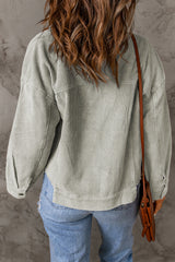 Sky Blue Raw Hem Flap Pockets Cropped Corduroy Jacket Jackets JT's Designer Fashion
