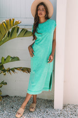 Clearly Aqua Mineral Wash Pocketed T-shirt Long Dress T Shirt Dresses JT's Designer Fashion