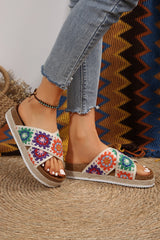 Tillandsia Purple Geometric Woven Crisscross Strap Platform Slippers Slippers JT's Designer Fashion