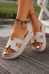 Beige Cutout Design Open Toe Platform Slippers Slippers JT's Designer Fashion