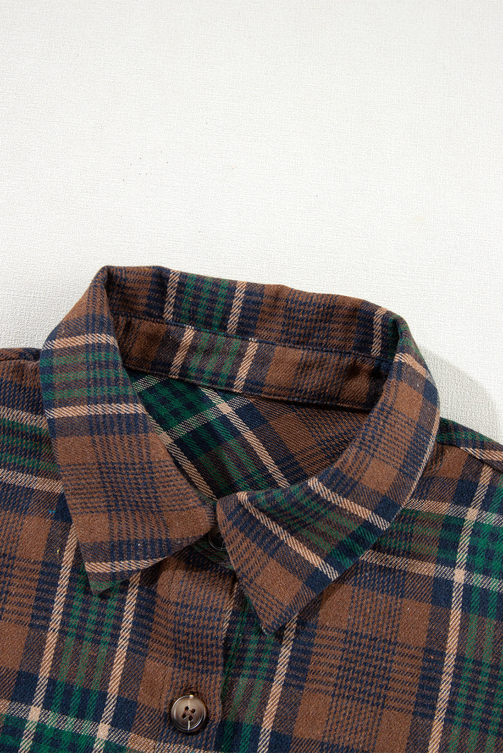 Brown Plaid Print Chest Pockets Buttoned Shirt Jacket Plaid Shackets JT's Designer Fashion