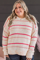 Pink Stripe Drop Shoulder Side Split Plus Size Sweater Plus Size Sweaters & Cardigans JT's Designer Fashion
