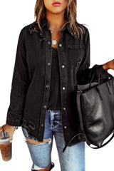 Black Ripped Denim Jacket Denim Jackets JT's Designer Fashion