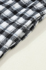 Black Plaid Print Chest Pockets Buttoned Tunic Shacket Plaid Shackets JT's Designer Fashion