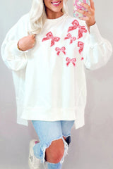 White Sequin Bowknot High Low Oversize Sweatshirt Sweatshirts & Hoodies JT's Designer Fashion
