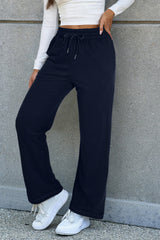 Navy Blue Solid Color Fleece Lined Drawstring Waist Casual Pants Pants & Culotte JT's Designer Fashion