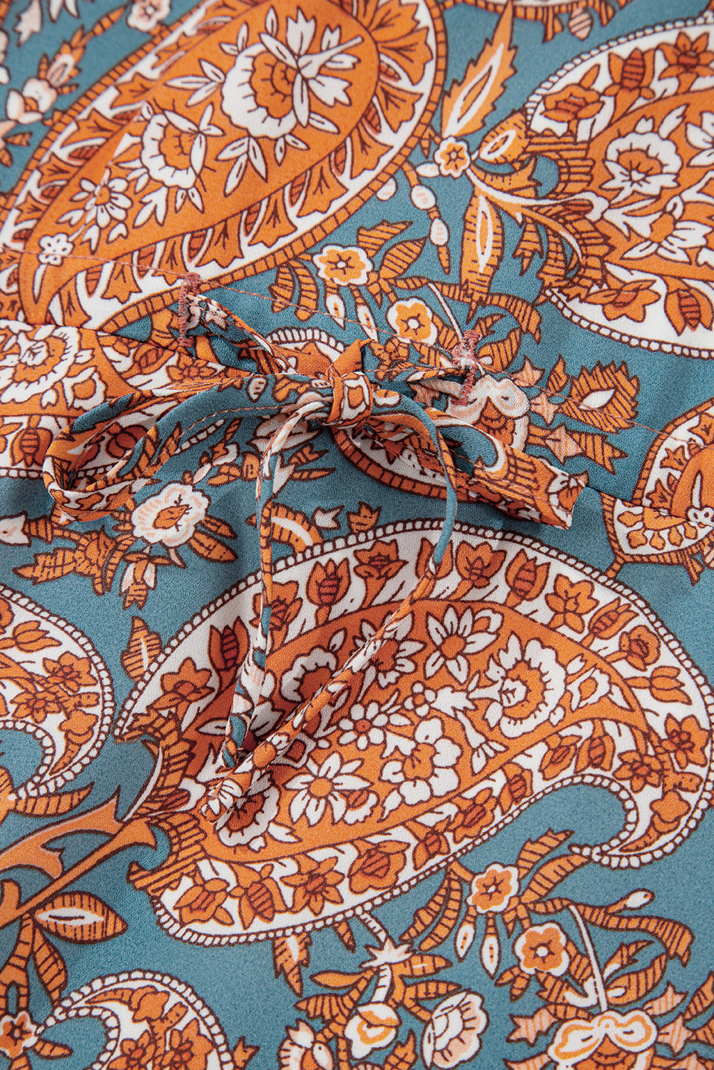 Orange Paisley Print Loose Fit Drawstring High Waist Mini Dress Mini Dresses JT's Designer Fashion
