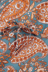 Orange Paisley Print Loose Fit Drawstring High Waist Mini Dress Mini Dresses JT's Designer Fashion