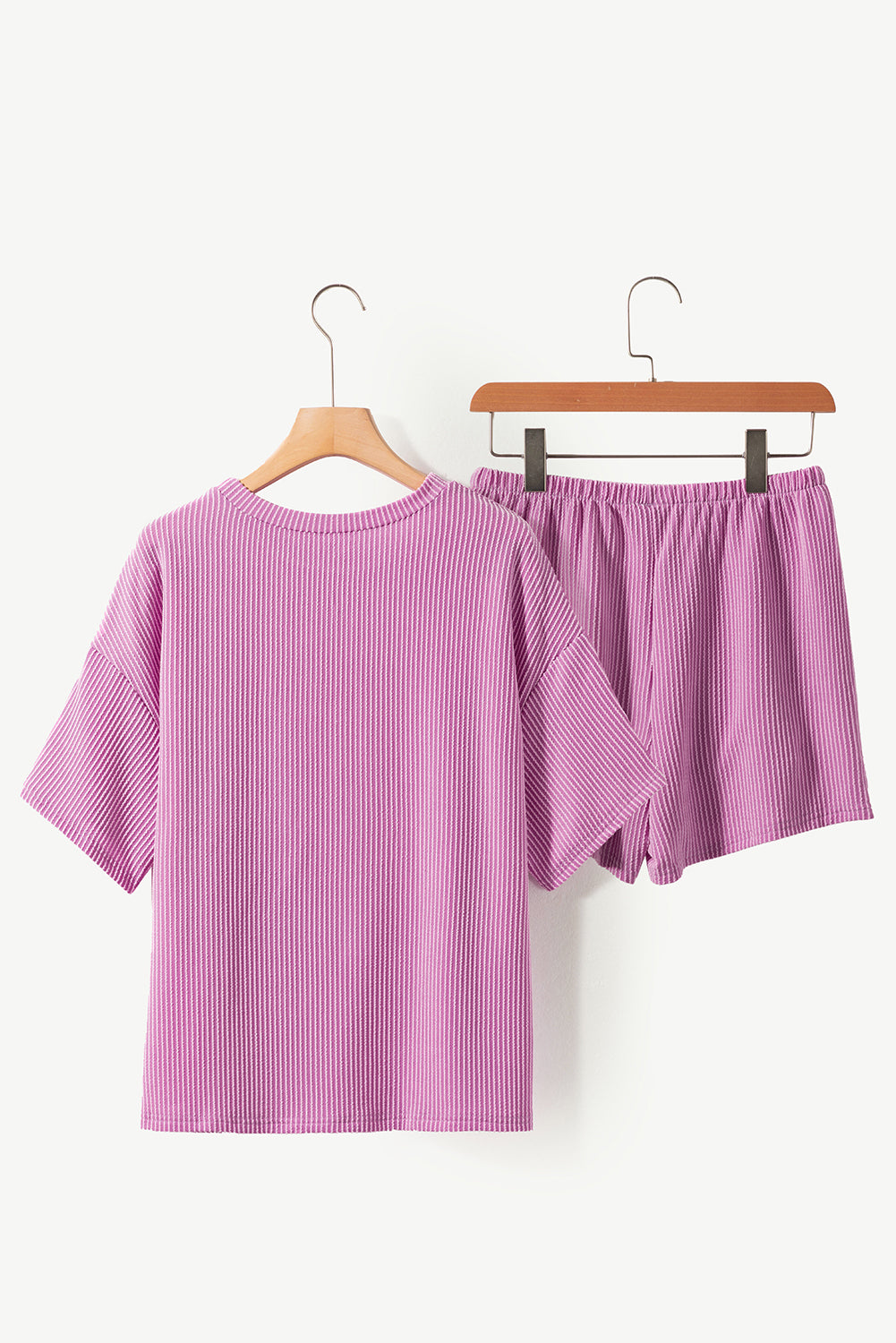 Phalaenopsis Ribbed Textured Knit Loose Fit Tee and Shorts Set Short Sets JT's Designer Fashion