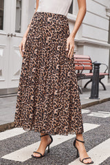 Brown Leopard Floral Reversible Ruffle Hem Maxi Skirt Skirts & Petticoat JT's Designer Fashion