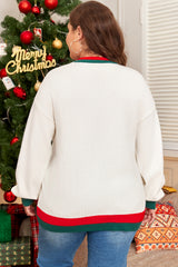 White Tinsel holly jolly Pattern Colorblock Edge Drop Shoulder Plus Size Sweater Plus Size Sweaters & Cardigans JT's Designer Fashion