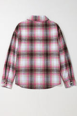 Pink Plaid Flap Pocket Button Up Shacket Plaid Shackets JT's Designer Fashion