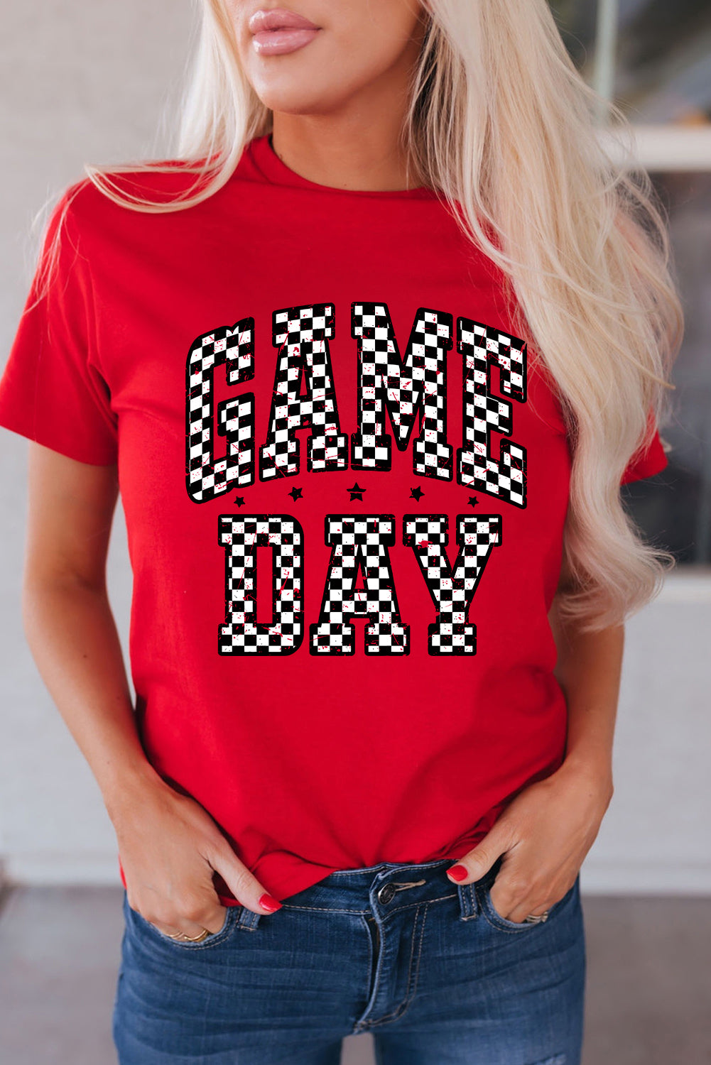 Red Checkered Game Day Graphic T Shirt Graphic Tees JT's Designer Fashion