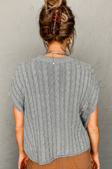 Gray Crew Neck Cable Knit Short Sleeve Sweater Sweaters & Cardigans JT's Designer Fashion