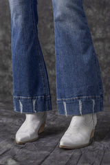 Sky Blue Slight Distressed Medium Wash Flare Jeans Jeans JT's Designer Fashion