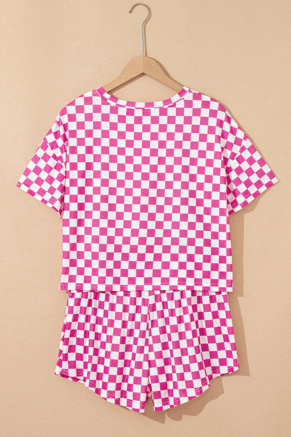 Pink Checkerboard T Shirt and High Waist Skorts 2 Piece Outfit Short Sets JT's Designer Fashion