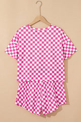 Pink Checkerboard T Shirt and High Waist Skorts 2 Piece Outfit Short Sets JT's Designer Fashion