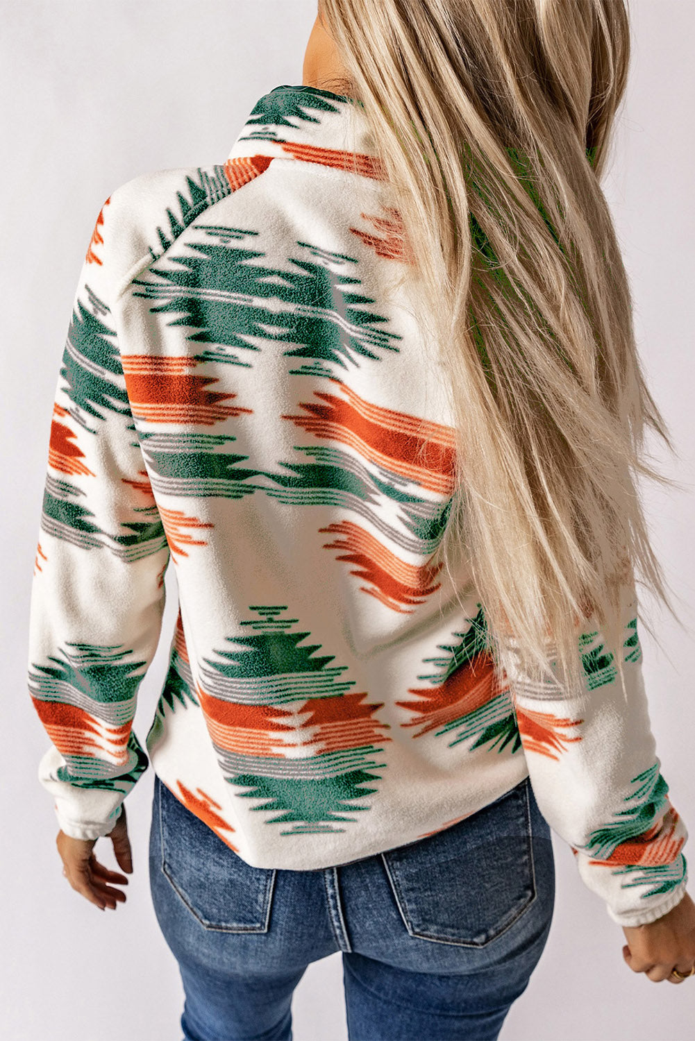 Multicolour Western Aztec Snap Buttoned Fleece Jacket Jackets JT's Designer Fashion