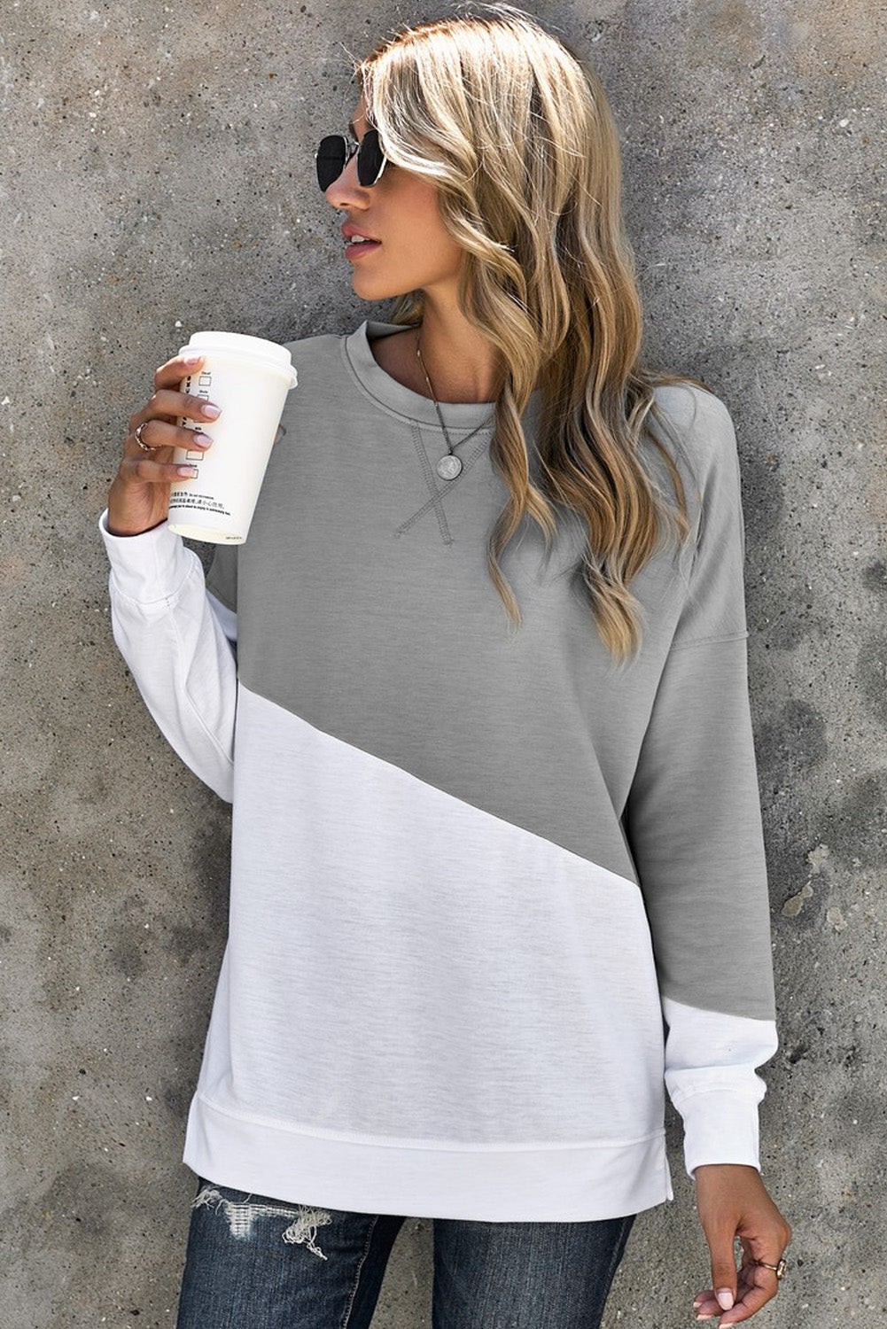 Patchwork Dropped Shoulder Sweatshirt Sweatshirts & Hoodies JT's Designer Fashion