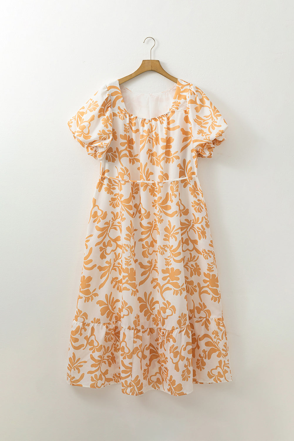 Apricot Floral Print Puff Short Sleeve Resort Plus Size Maxi Dress Plus Size Maxi Dresses JT's Designer Fashion