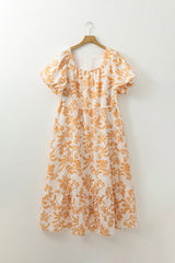 Apricot Floral Print Puff Short Sleeve Resort Plus Size Maxi Dress Plus Size Maxi Dresses JT's Designer Fashion