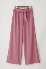 Rose Tan High Waisted Tie Front Side Pocket Wide Leg Flowy Casual Pants Pants & Culotte JT's Designer Fashion