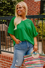 Green Seamed Back High Low Hem V Neck Cuffed Sleeve Plus Size Tee Plus Size Tops & Tees JT's Designer Fashion