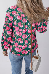 Green Floral Printed Tied Collar Puff Sleeve Blouse Blouses & Shirts JT's Designer Fashion