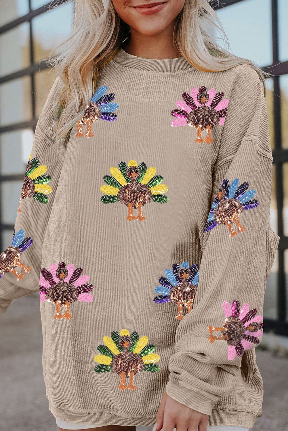 Smoke Gray Turkey Graphic Corded Baggy Sweatshirt Graphic Sweatshirts JT's Designer Fashion