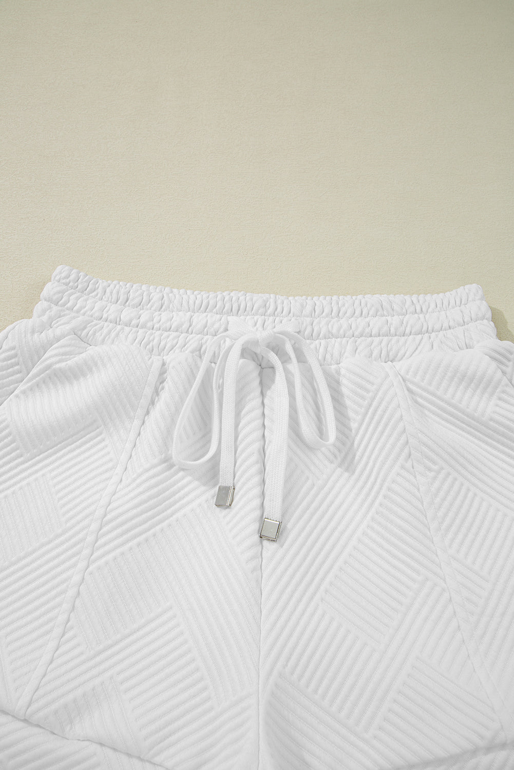 White Textured Half Zip Tank Top Drawstring Shorts Set Short Sets JT's Designer Fashion