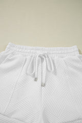 White Textured Half Zip Tank Top Drawstring Shorts Set Short Sets JT's Designer Fashion
