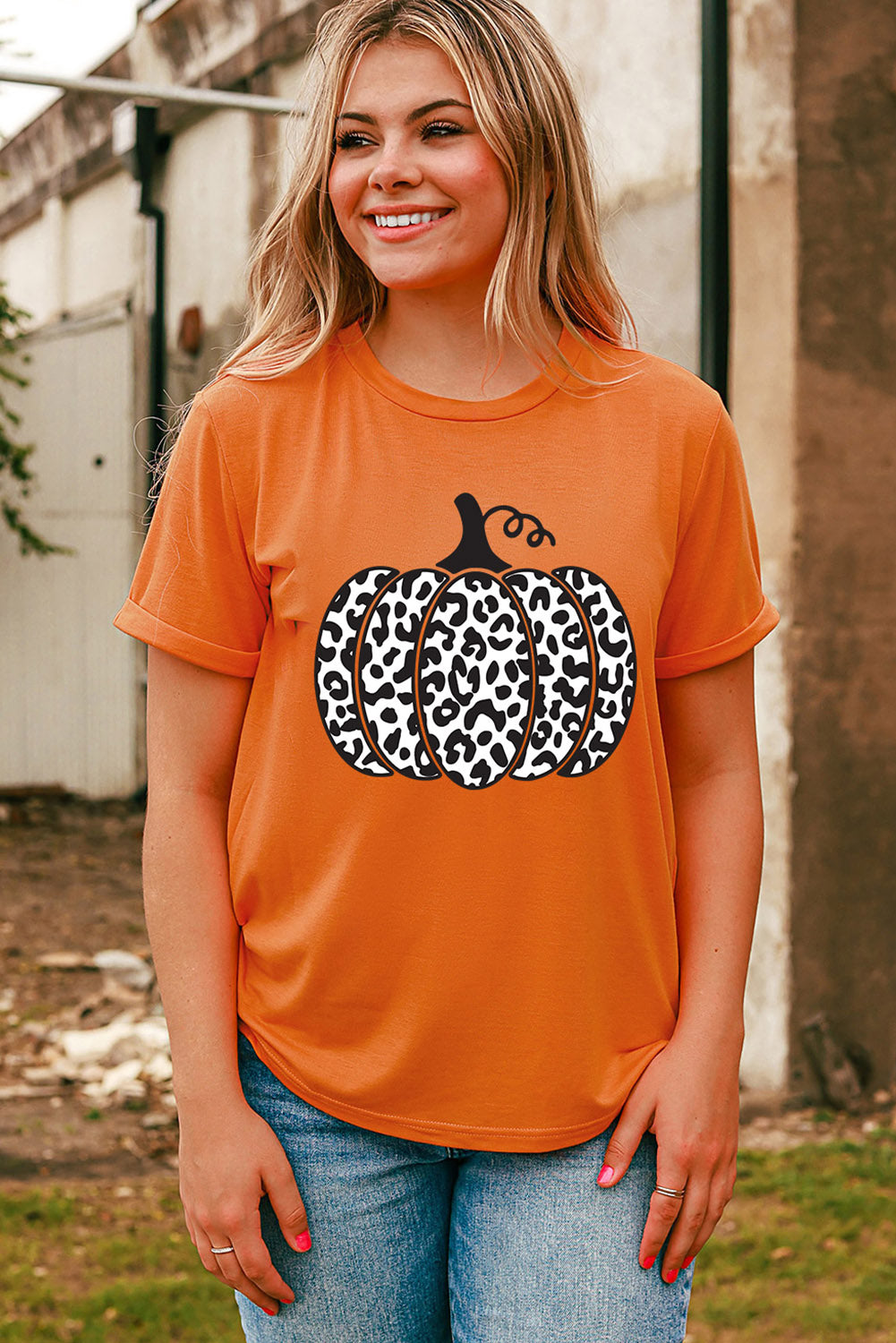 Orange Leopard Pumpkin Graphic Daily Fashion Tee Graphic Tees JT's Designer Fashion