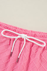 Sachet Pink Checkered Textured Tee and Drawstring Shorts Short Sets JT's Designer Fashion