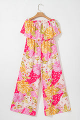 Multicolour Floral Print Ruffled High Waist Tube Top Loose Jumpsuit Jumpsuits & Rompers JT's Designer Fashion