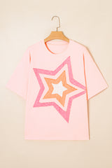 Light Pink Eyelet Lace Star Applique Plus Size T Shirt Plus Size Tops & Tees JT's Designer Fashion