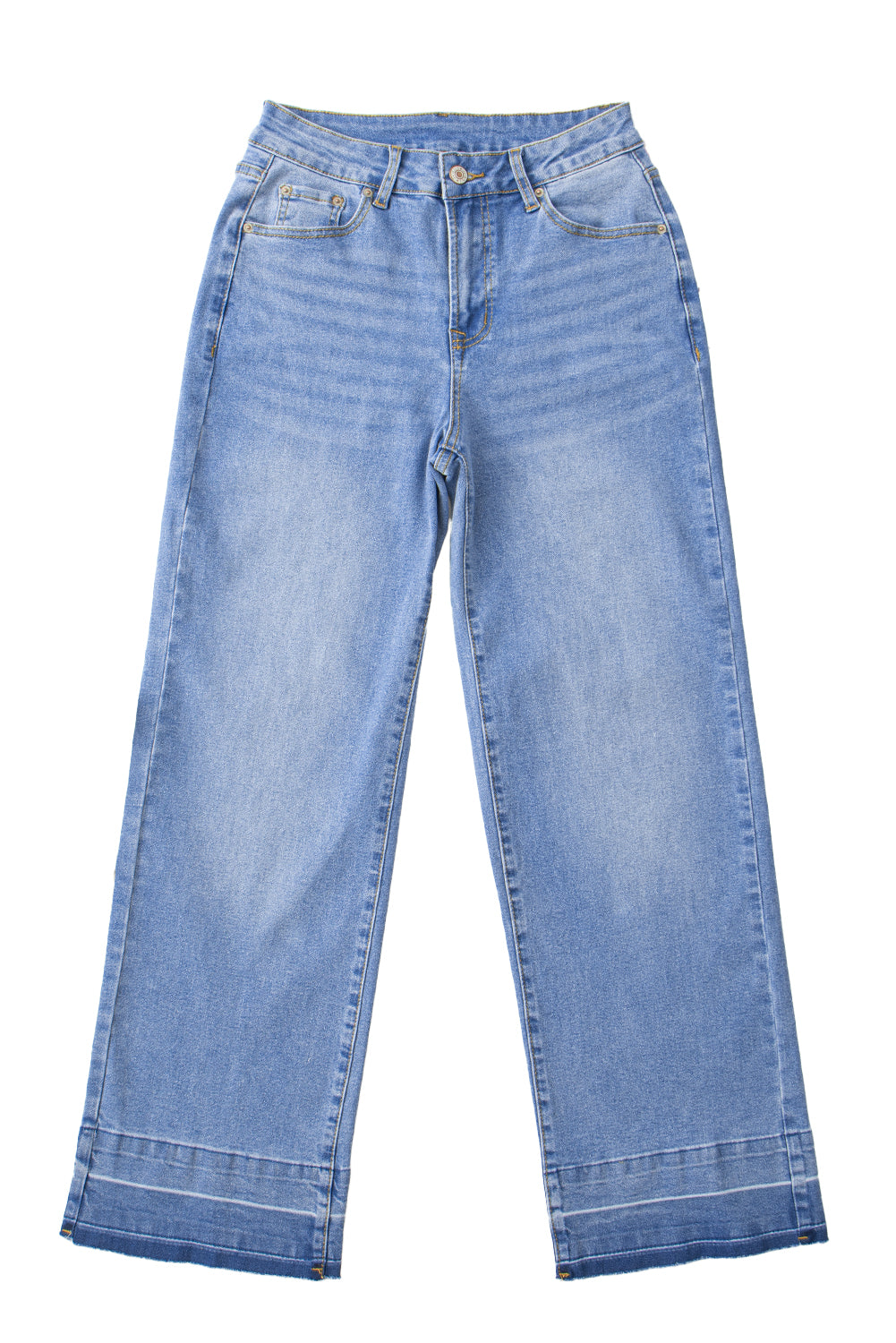 Dusk Blue Raw Hem Unique Cuffs Straight High Rise Loose Jeans Jeans JT's Designer Fashion