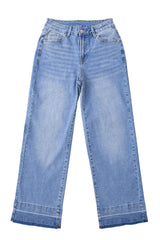 Dusk Blue Raw Hem Unique Cuffs Straight High Rise Loose Jeans Jeans JT's Designer Fashion