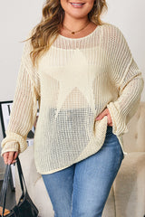 Parchment Hollow Out Knit Star Pattern Accent Plus Size Jumper Plus Size Sweaters & Cardigans JT's Designer Fashion