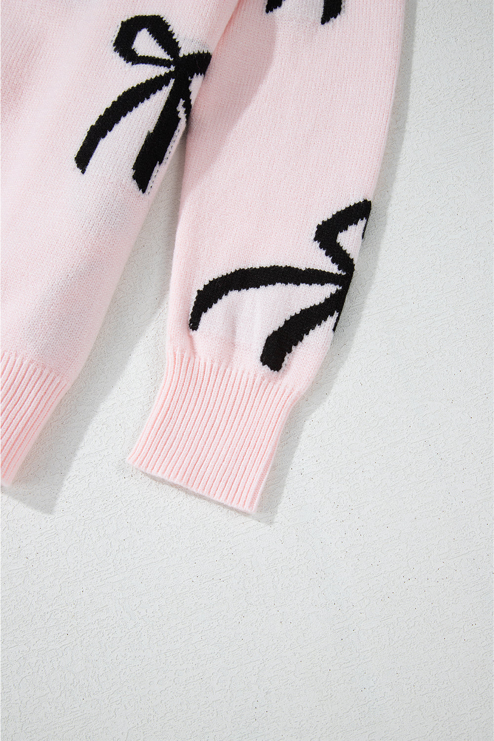 Light Pink Bow Pattern Knitted Loose Fit Sweater Sweaters JT's Designer Fashion