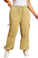 Beige Drawstring Adjusted Band High Waist Plus Size Pants Plus Size Bottoms JT's Designer Fashion