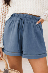 Sail Blue Cotton Gauze Paperbag Shorts Sail Blue 100%Cotton Casual Shorts JT's Designer Fashion