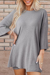 Light Grey Solid Color Loose Tunic Top and Slim Shorts Set Short Sets JT's Designer Fashion