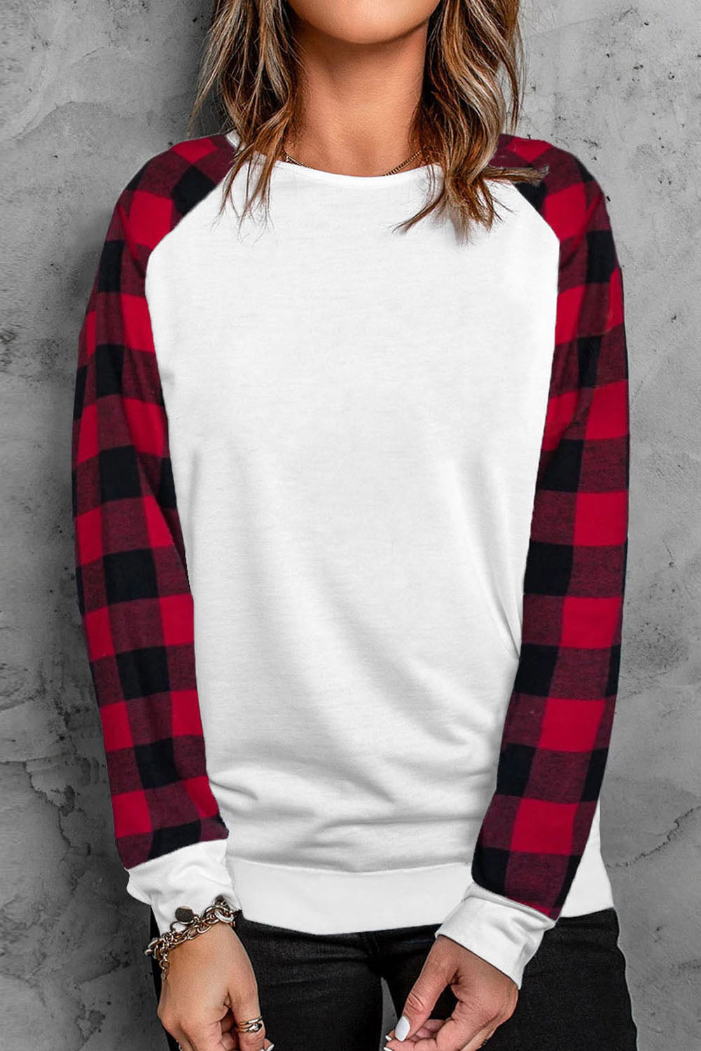 White Buffalo Plaid Long Sleeve Sweatshirt Sweatshirts & Hoodies JT's Designer Fashion