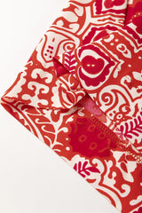 Red Paisley Printed Buttoned High Waist Straight Leg Pants Pants & Culotte JT's Designer Fashion