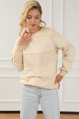 Oatmeal Contrast 2-tone Patchwork Raglan Sleeve Sweatshirt Sweatshirts & Hoodies JT's Designer Fashion