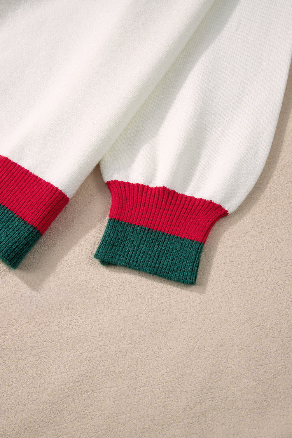 White Tinsel holly jolly Pattern Colorblock Edge Drop Shoulder Plus Size Sweater Plus Size Sweaters & Cardigans JT's Designer Fashion