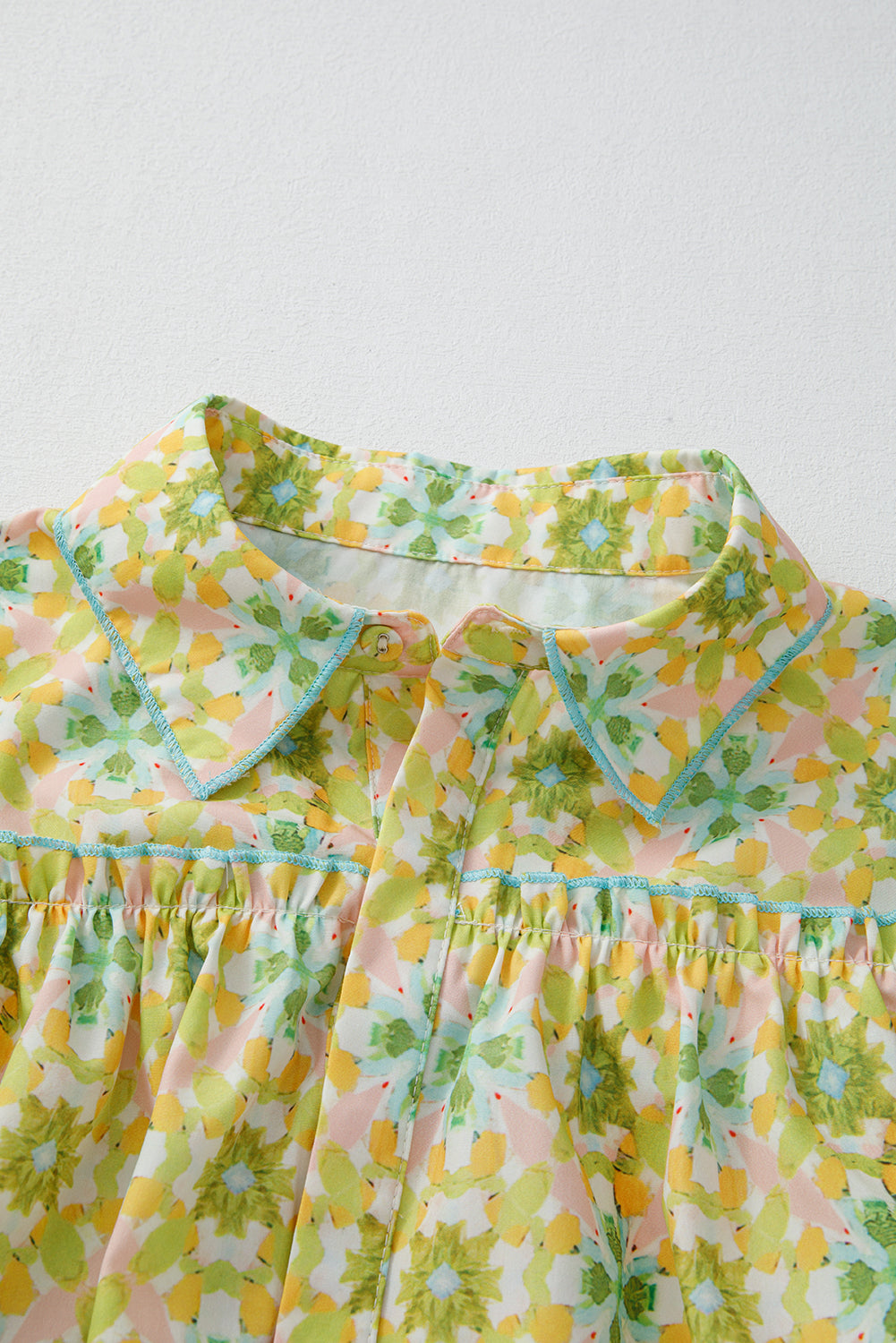 Green Boho Floral Print Frilly Detail Puff Sleeve Shirt Blouses & Shirts JT's Designer Fashion