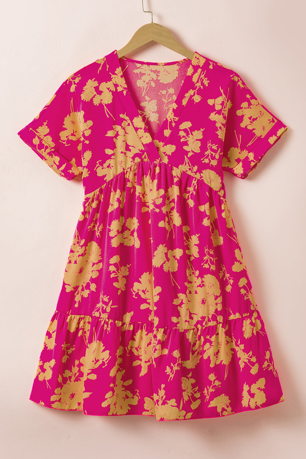 Rose Floral Print Batwing Sleeve Smock Dress Floral Dresses JT's Designer Fashion