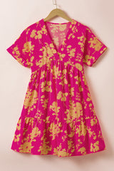 Rose Floral Print Batwing Sleeve Smock Dress Floral Dresses JT's Designer Fashion