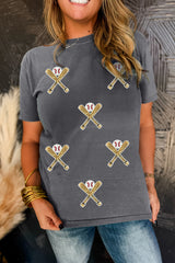 Gray Sequined Game Day Casual Tee Graphic Tees JT's Designer Fashion